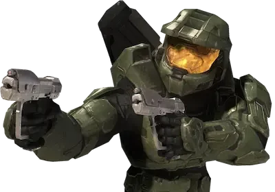 Master Chief en train d'avancer arme pointé en avant