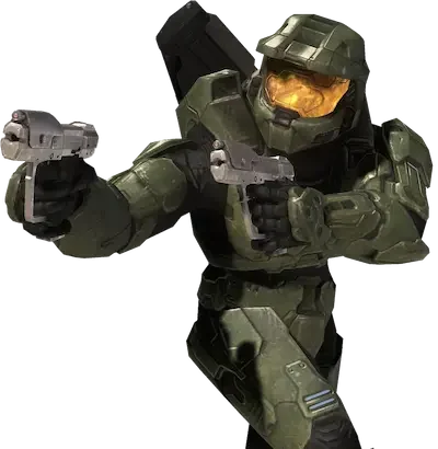 Master Chief en train d'avancer arme pointé en avant