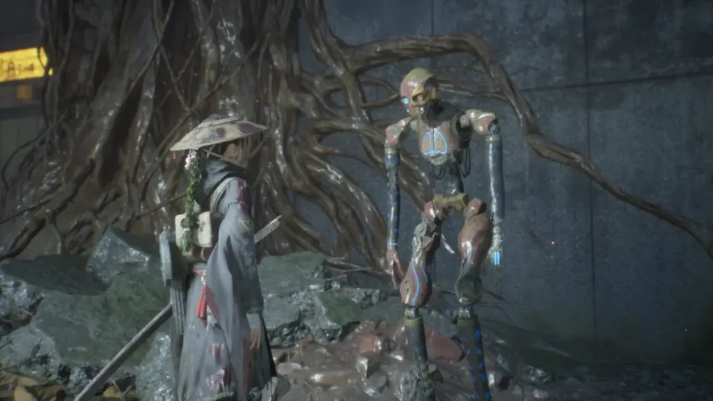 Emma interagit avec un Golem