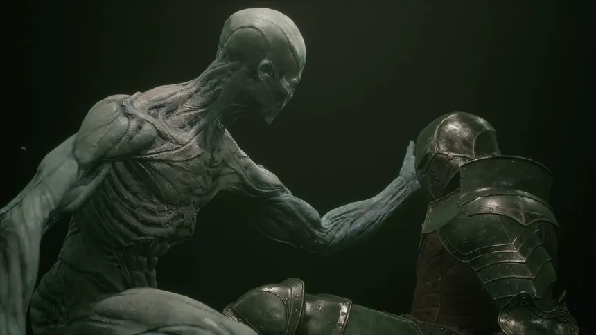 Le Foundling face à un Shell dans Mortal Shell