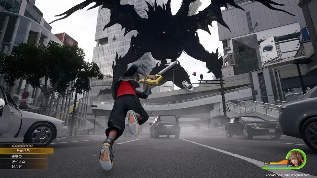 Sora affrontant un Sans-cœur géant dans Quadratum dans Kingdom Hearts IV