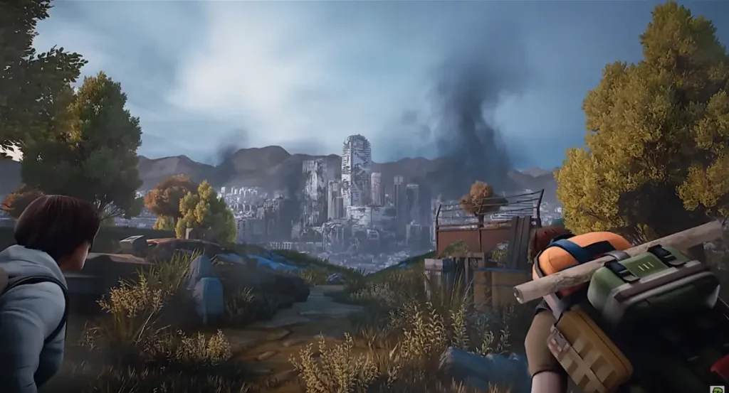 Vue de Junction, la ville de Persist Online, dans une cinématique du jeu