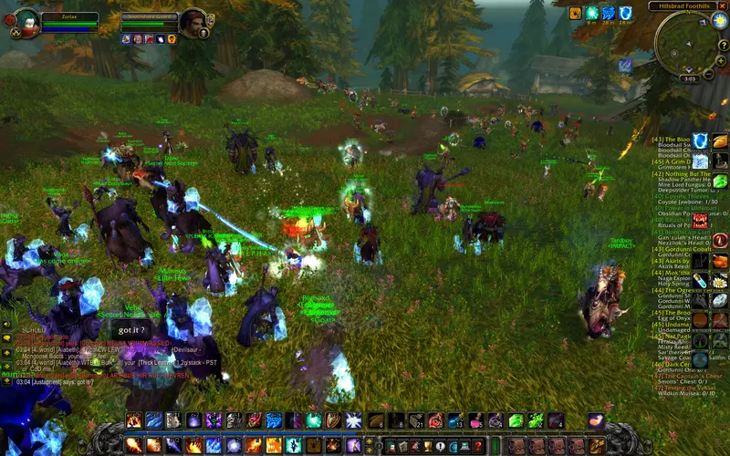 Affrontement PvP massif entre la Horde et l’Alliance dans les Contreforts d’Hillsbrad sur World of Warcraft Vanilla