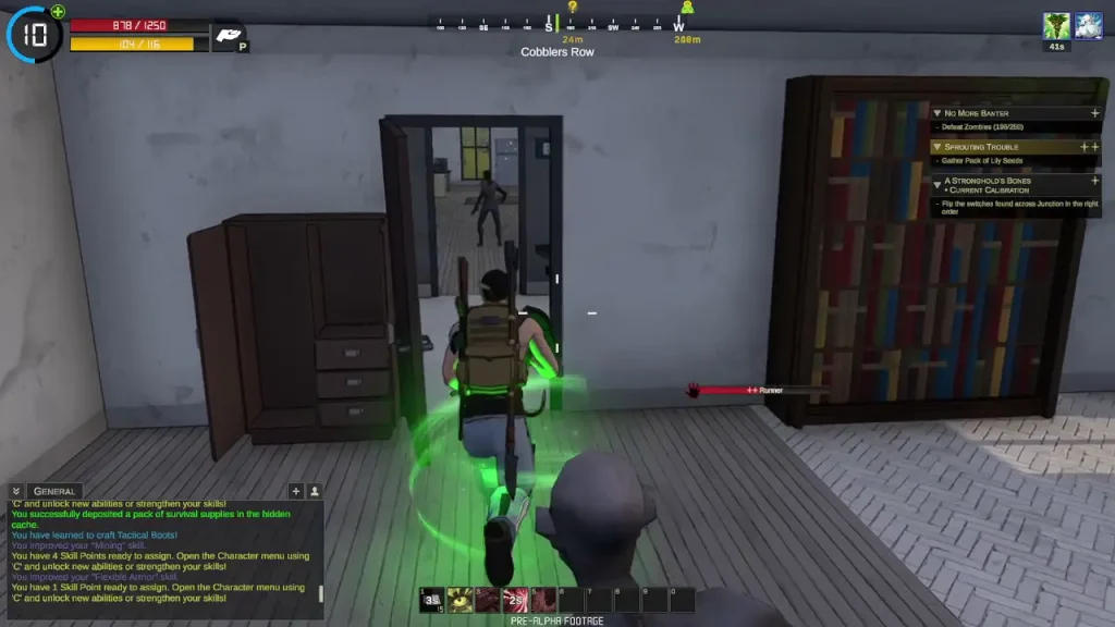 Joueur poursuivi par un zombie dans un bâtiment de Persist Online