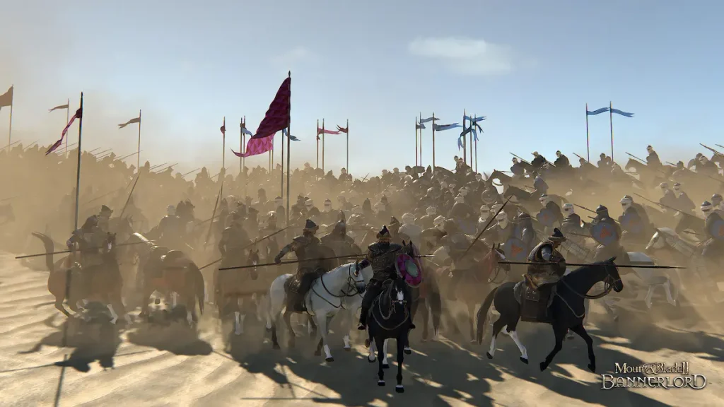 Des commandants à cheval menant une armée dans Mount & Blade II: Bannerlord