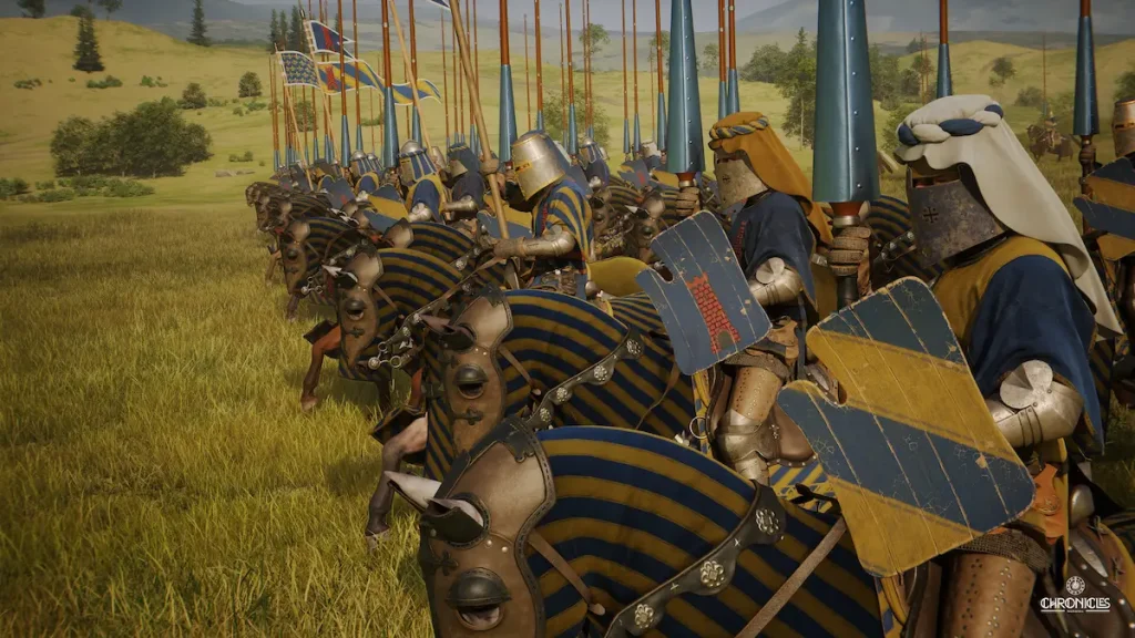 Des chevaliers en armure portant des couleurs bleu et or dans Chronicles: Medieval