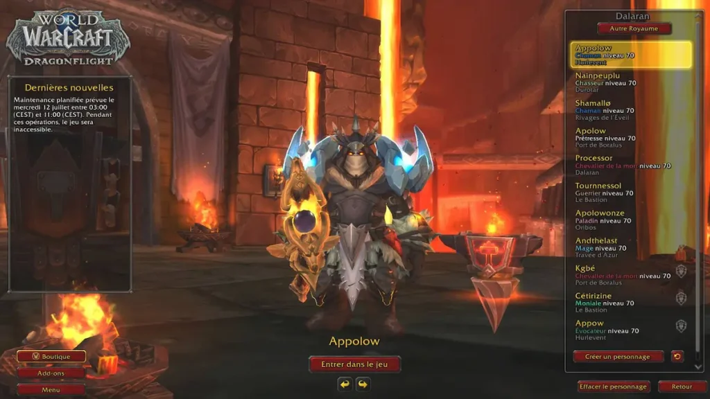 Compte World of Warcraft avec 150 reroll niveau maximum