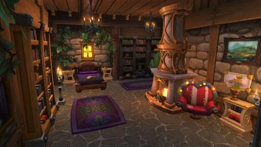 intérieur d'une maison avec le housing de World of Warcraft
