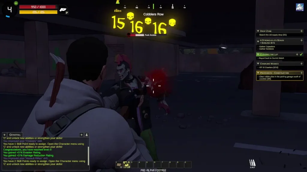 Combat contre un zombie dans Persist Online avec sa direction artistique cartoon en cel-shading