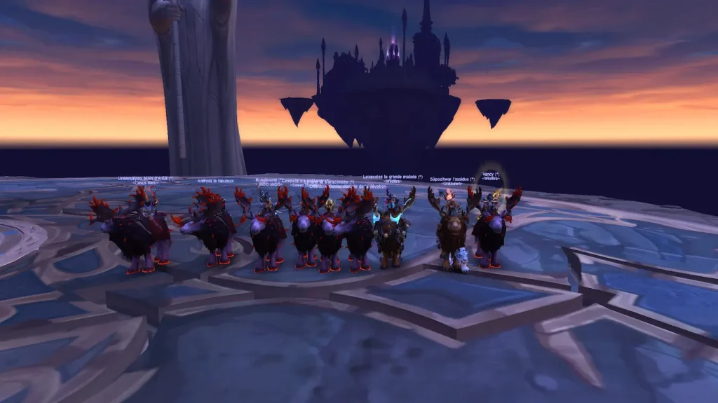 Groupe de joueurs de la communauté Le Monde des Hauts Faits réunis dans World of Warcraft