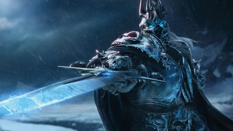 Arthas le Roi Liche, pointant deuillegivre vers l'horizon