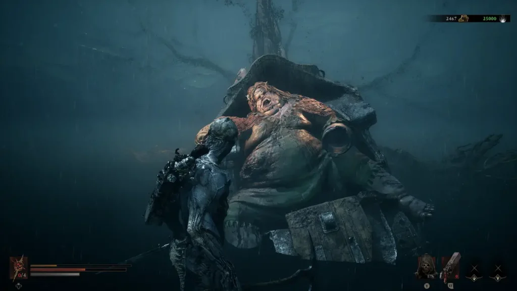 Le Harbinger face à Magdalena dans Mortal Shell II