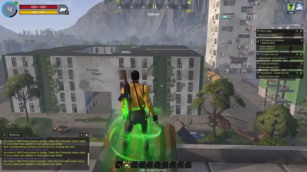 Vue en hauteur de Junction dans Persist Online avec ses immeubles et sa ville explorable