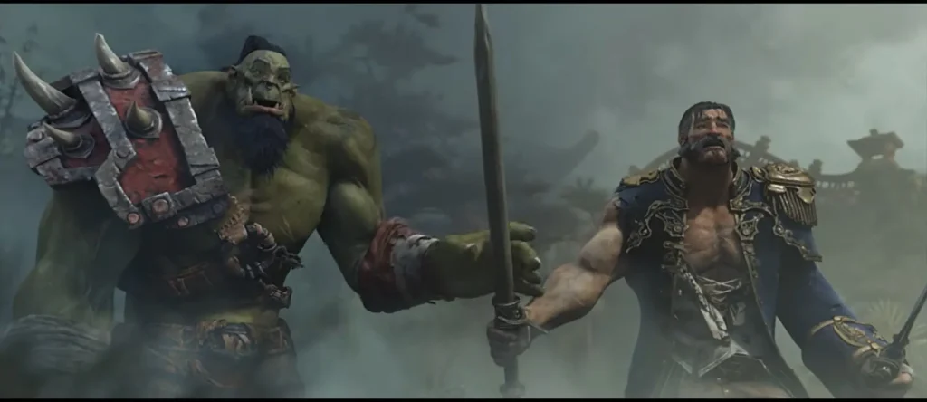 Orc et humain affichant des expressions très marquées dans une cinématique de World of Warcraft: Mists of Pandaria
