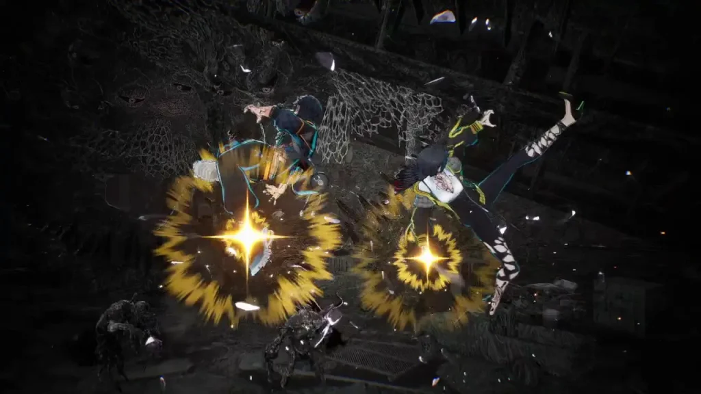 Rena et Soma exécutent simultanément un contre en duo contre un ennemi dans Qliphah in Providence’s Shadow.