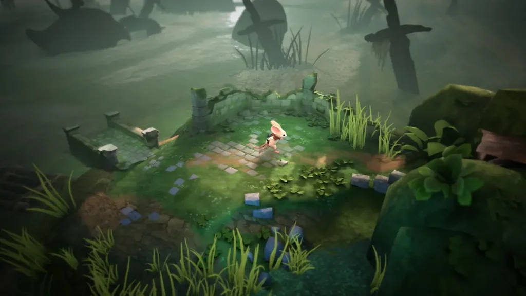 Quill explore un marais dans Moss: The Forgotten Relic