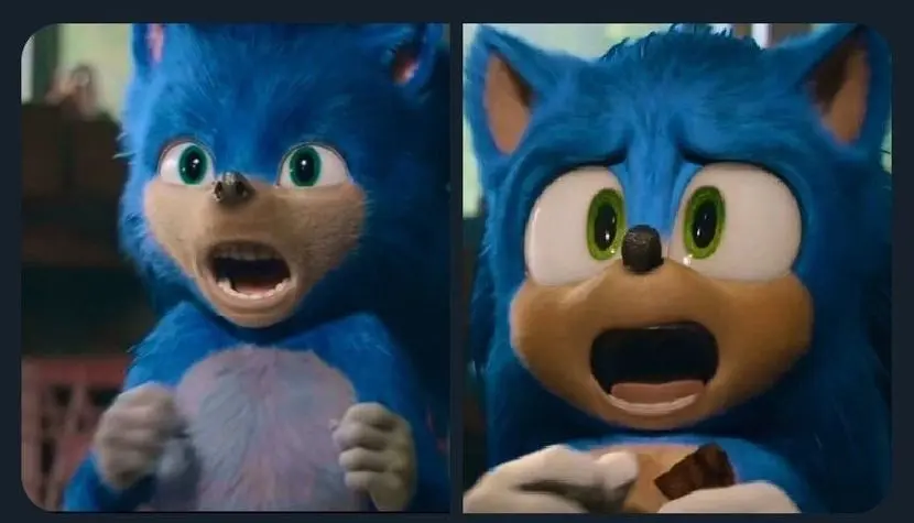 Comparaison entre l’ancien design de Sonic dans le film et sa version retravaillée après les critiques des fans