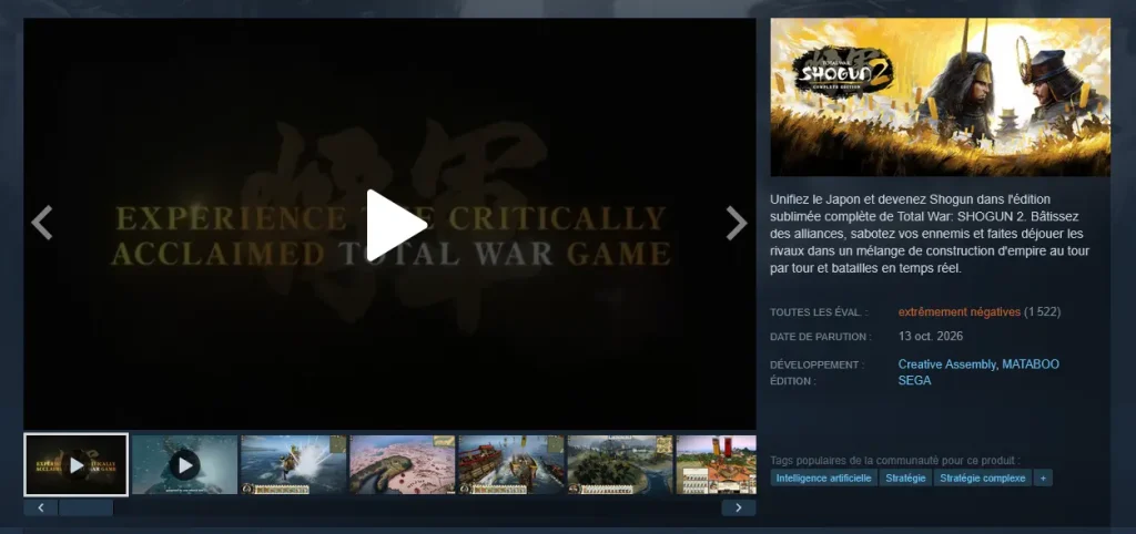 Total War Shogun 2 avis steam